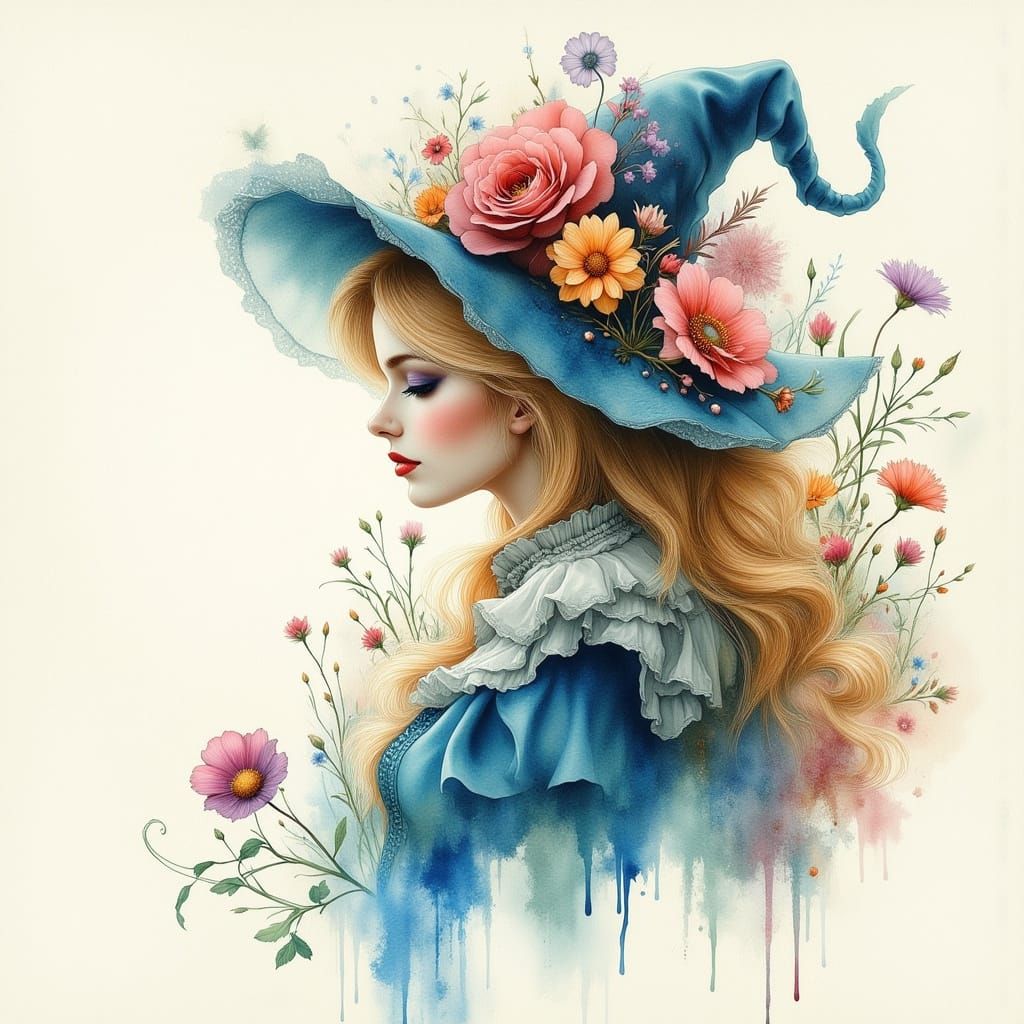 Alice in Wonderland Double Exposure Watercolor