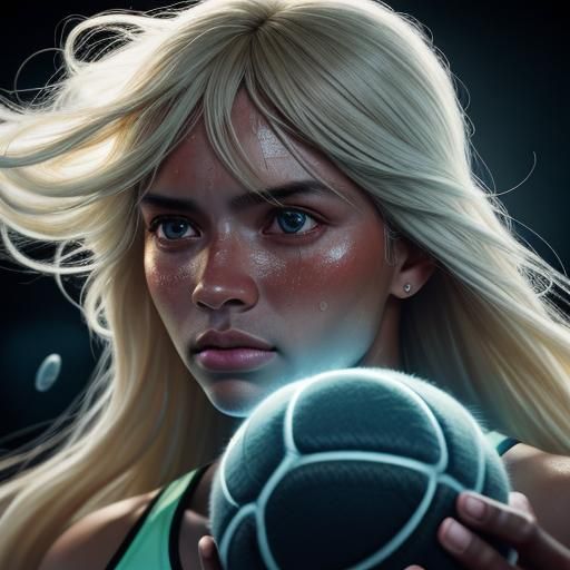 Tennis Player with Many Arms, Close-Up Portrait