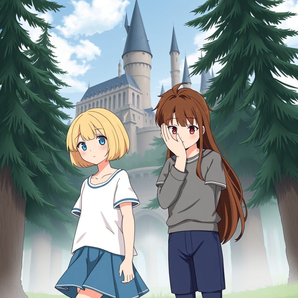 Girls at Hogwarts in Anime Style