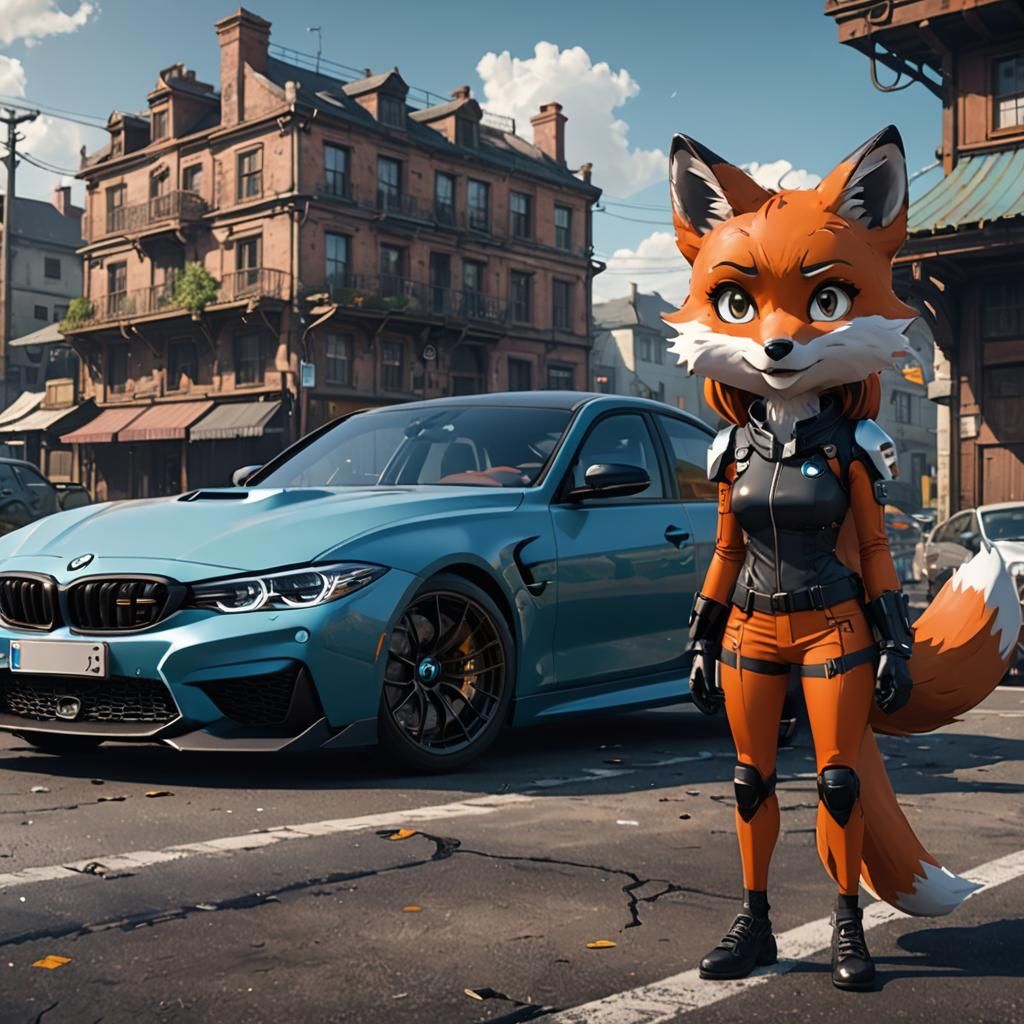 Anime Fox Girl and BMW M3: Detailed Matte Painting
