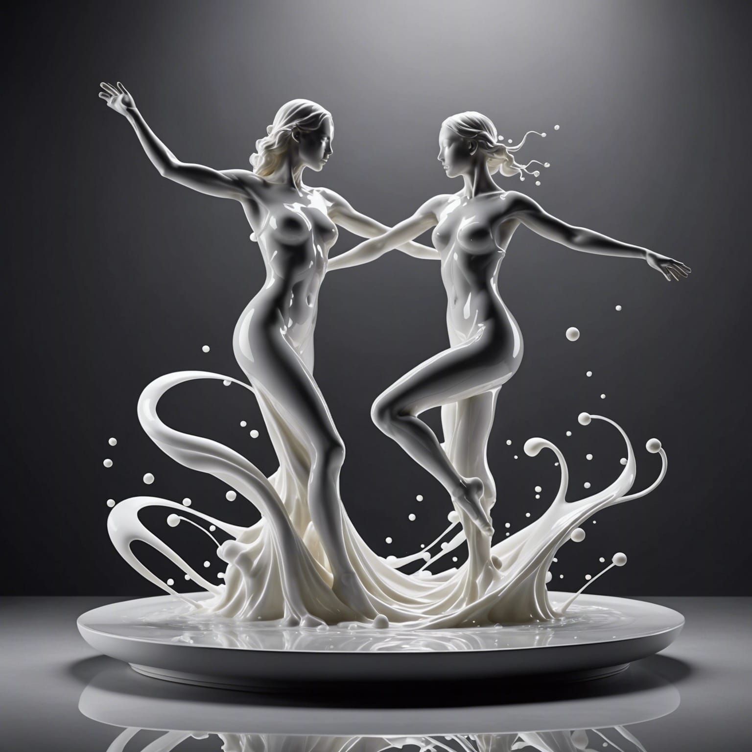 Ethereal Dancing Couple Sculpture in Liquid and Vapor
