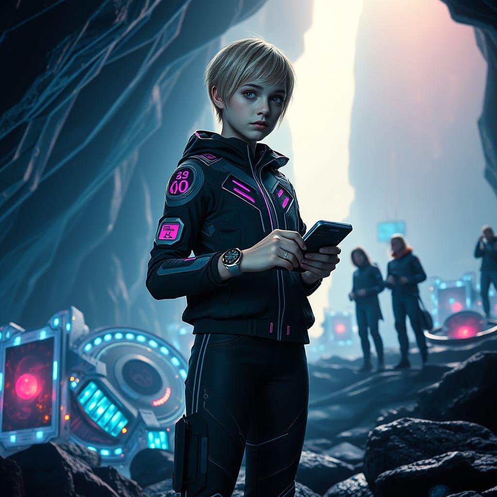 Cyberpunk Heroine in Crystal Cave