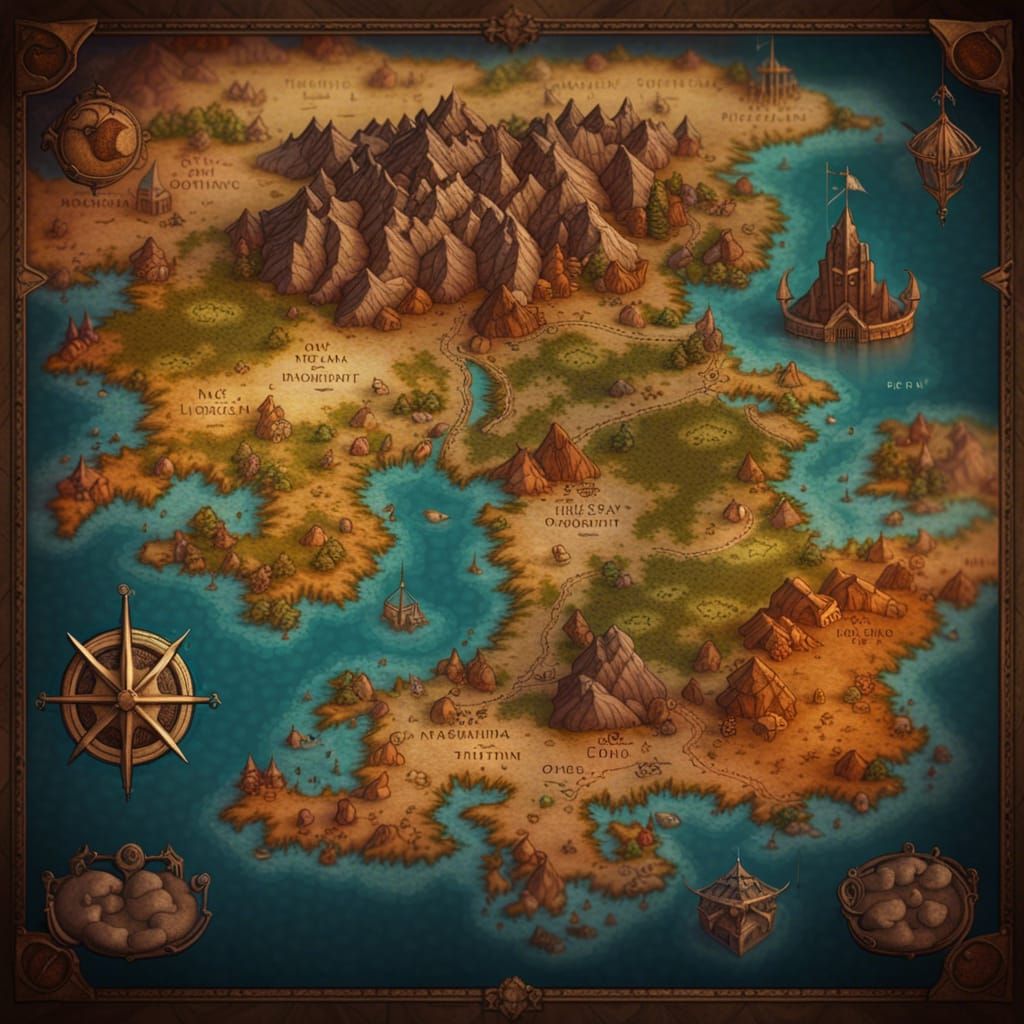 Fantasy World Map in Medieval Parchment Style