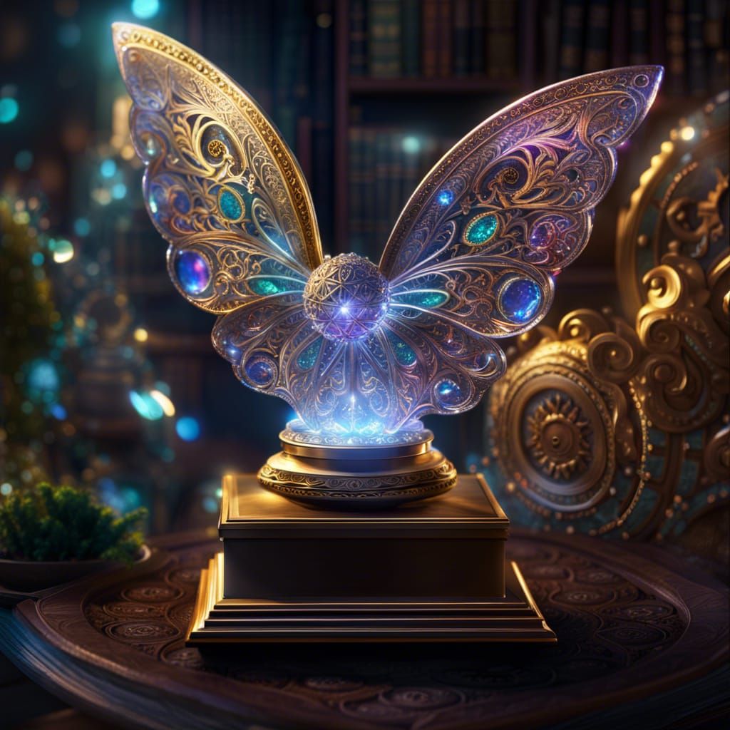 Enchanted Crystal Trophy in Wizard's Library