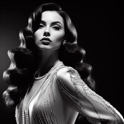 Retro Noir: Dark-Haired Femme Fatale in Shining Clothes