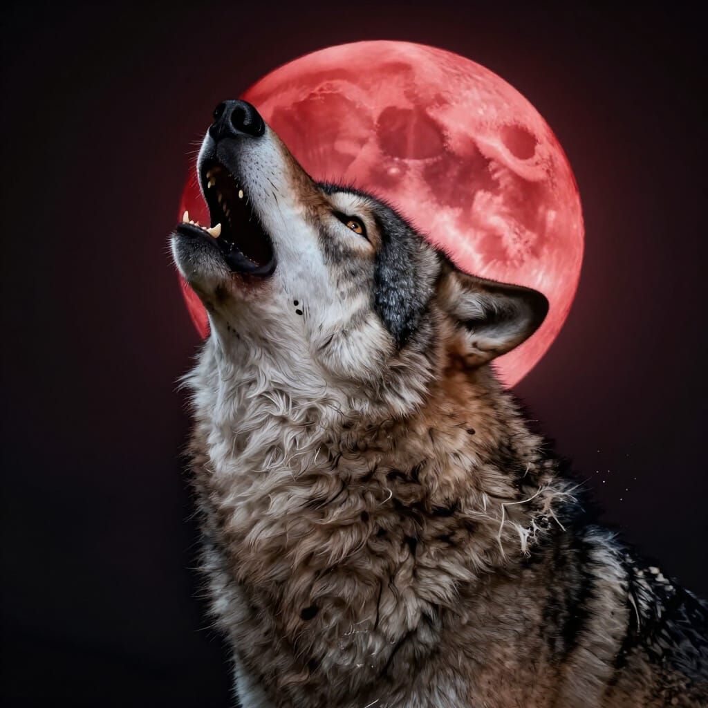 Wolf Howling at Red Moon Concept Art