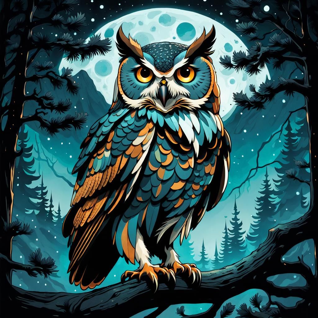 Hyperrealistic Owl in Moonlight: Digital Art