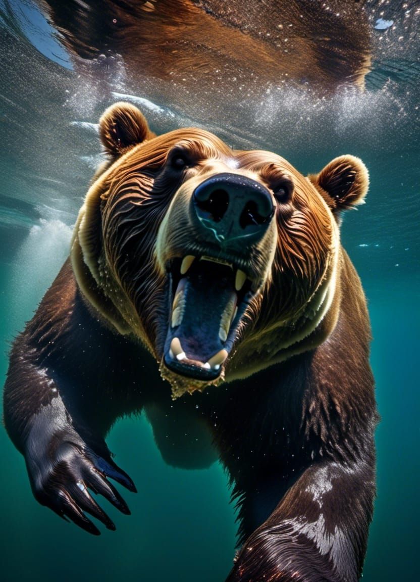 Underwater Kodiak Bear Fishing, Natural Light Photography