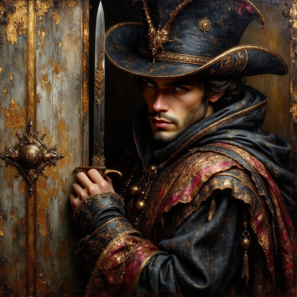 Italian Rogue in Alleyway: Impasto Oil Painting