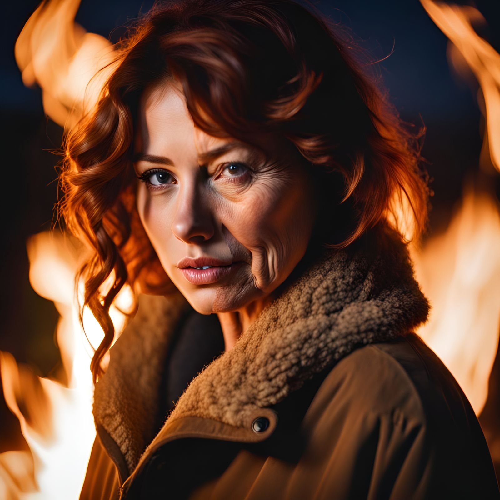 Expressive Portrait of a Woman by Firelight