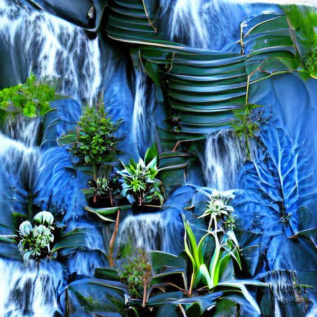 Waterfall with Lush Green Plants
