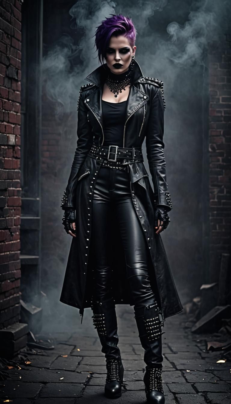 Dark Punk Goth Woman Portrait in High Contrast