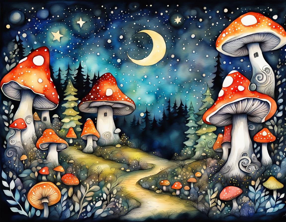 Enchanted Troll Village in Watercolor Art