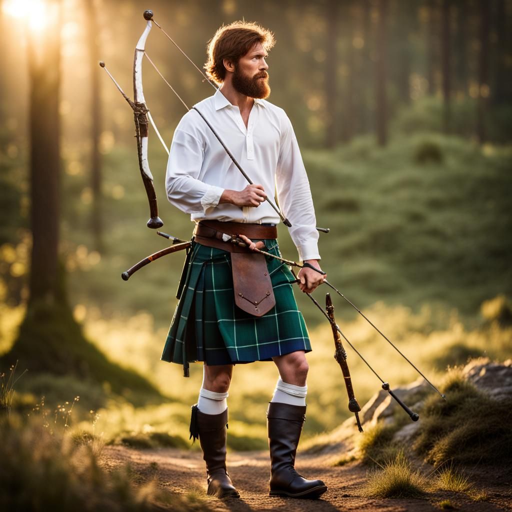 Athletic Scotsman with Longbow Staff and Kilt