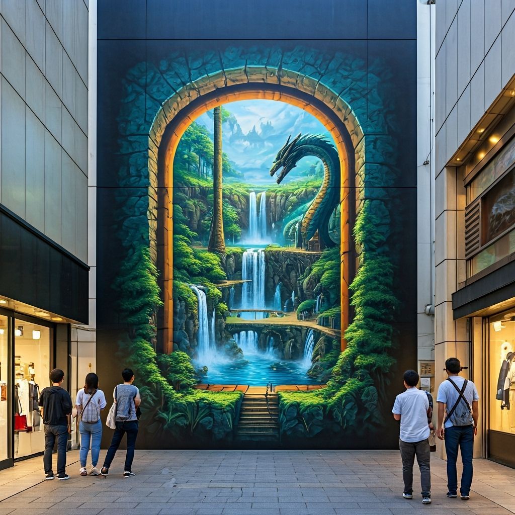 Optical Illusion Street Art: Dragon Portal in Japanese Distr...