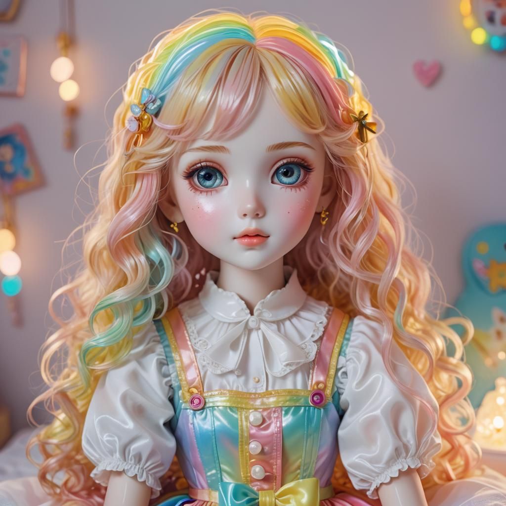 Pastel Anime Porcelain Doll in Kawaii Style