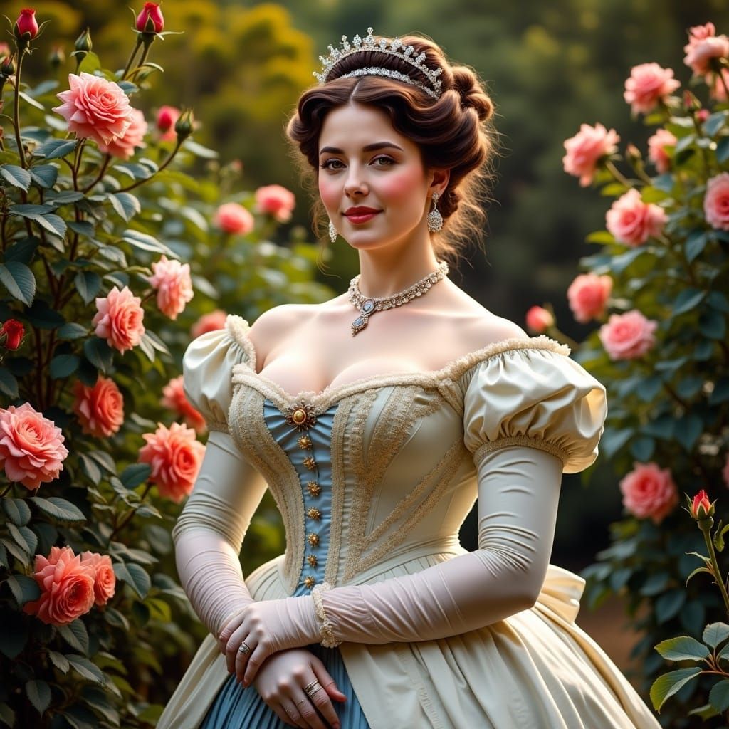 A Regal Victorian Lady in a Floral Garden