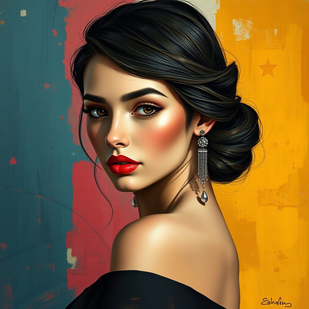 Patchwork by Bernard Buffet, Franz Marc, Meghan Duncanson and Jennifer Lommers. Beautiful young woman sensual perfect bo...