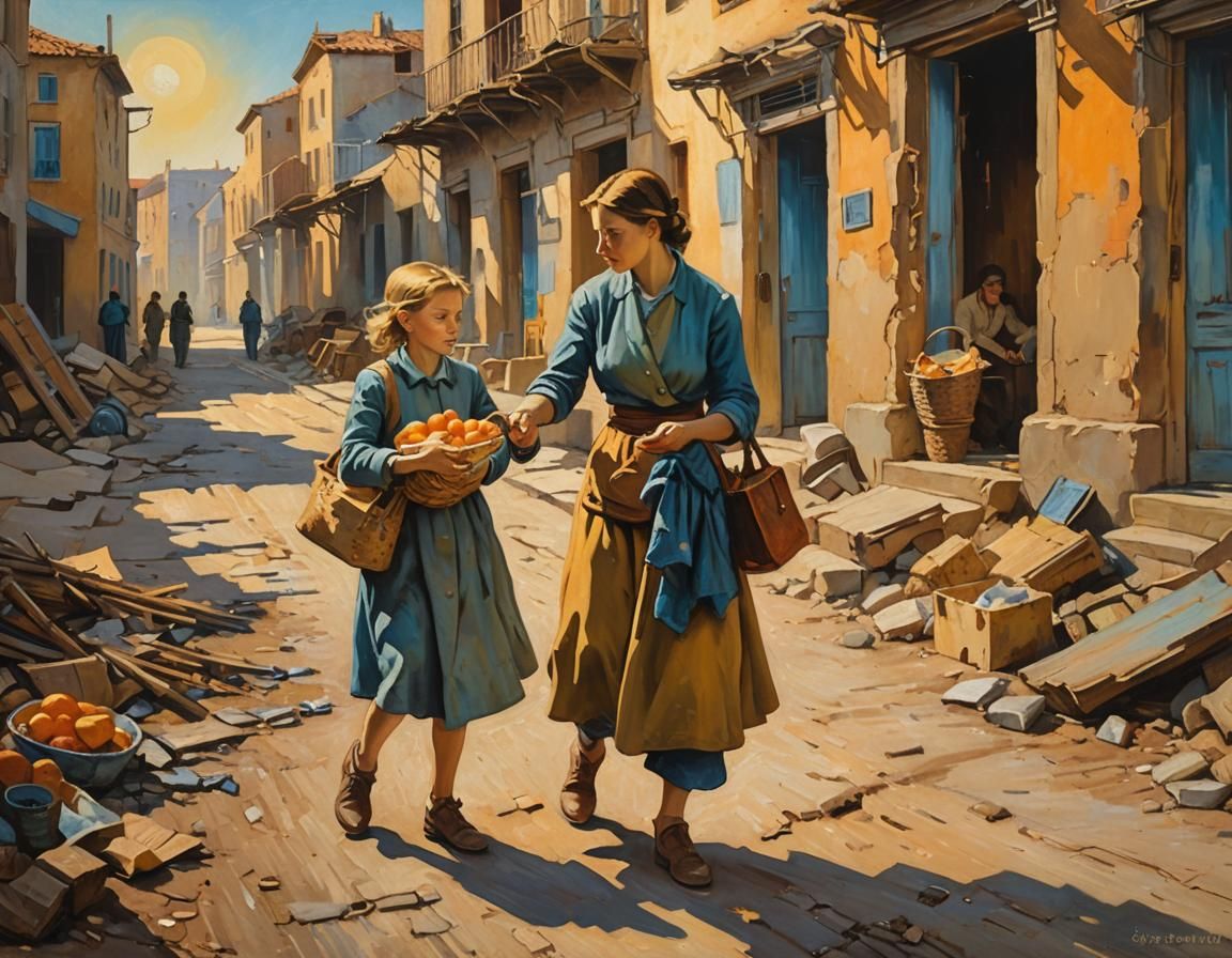 Expressive Oil Painting: Aid in a War-Torn City