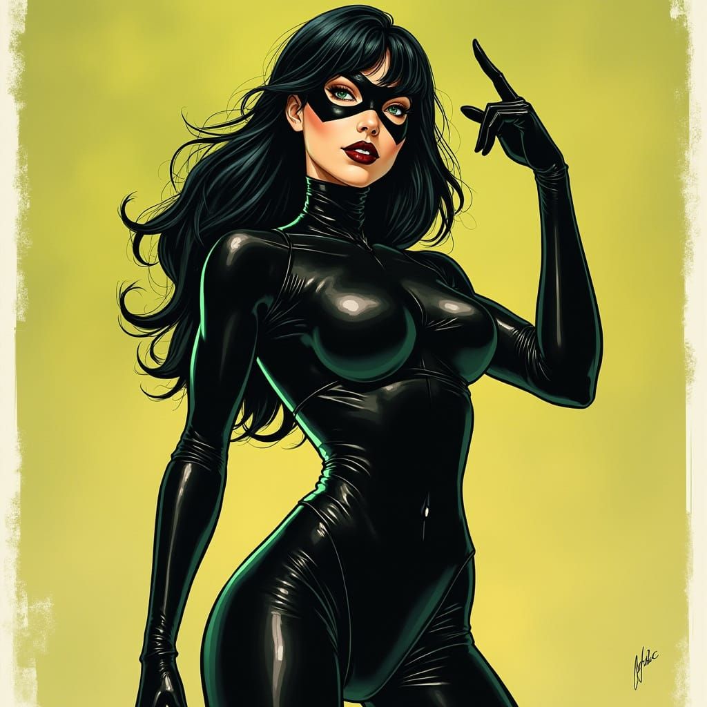 Elegant Cyberpunk Warrior in a Sleek Black Costume