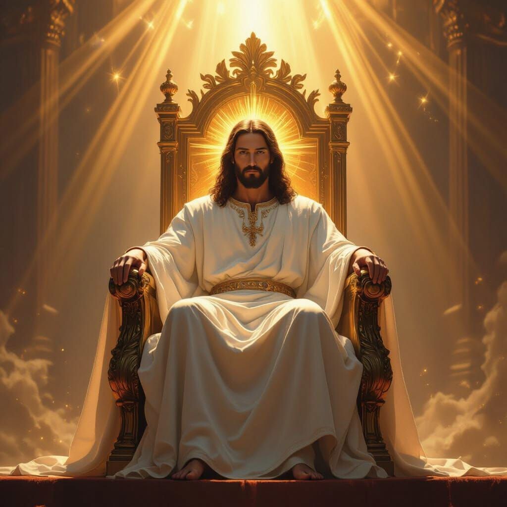 Jesus Christ on Throne in Ethereal Golden Light