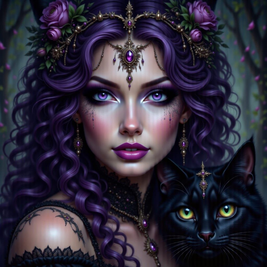 Lilith the Witch and Salem the Cat Close-Up