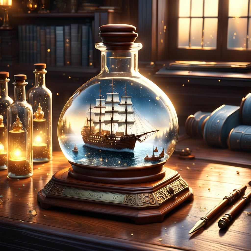 Ship in a Bottle: Ethereal 3D Fantasy Rendering