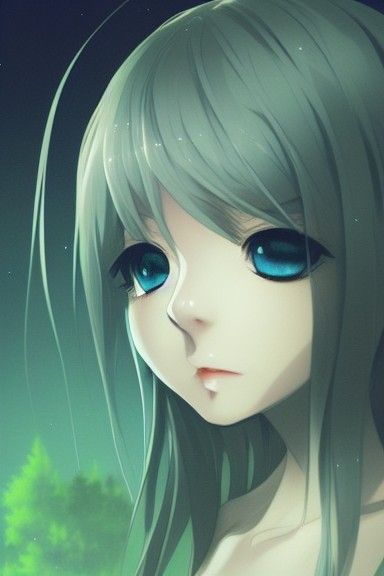 Anime Girl Portrait with Bioluminescent Mushrooms
