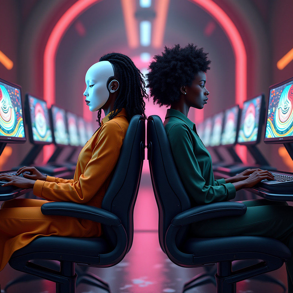 Futuristic Facial Recognition with Two Women in 8k