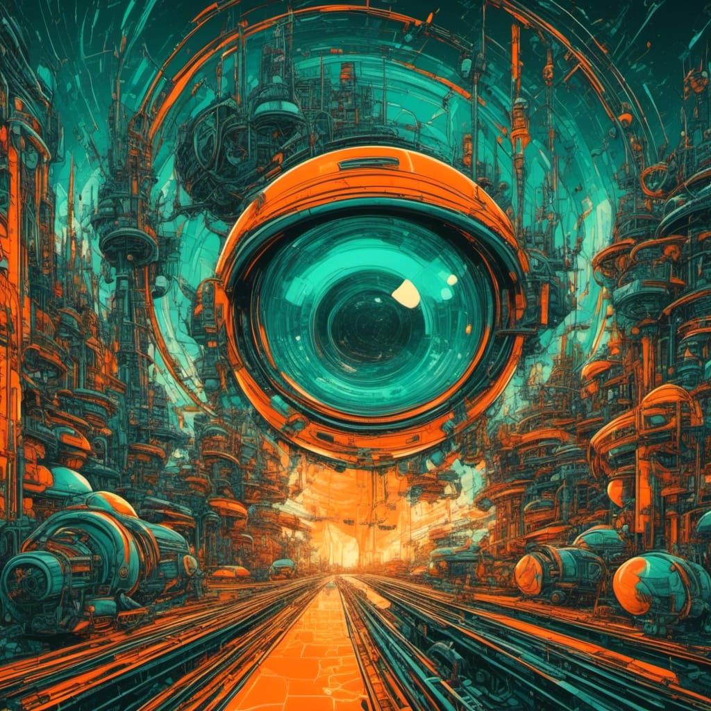Surreal Cyberpunk Stereoscopic View in Acrylic Art Style