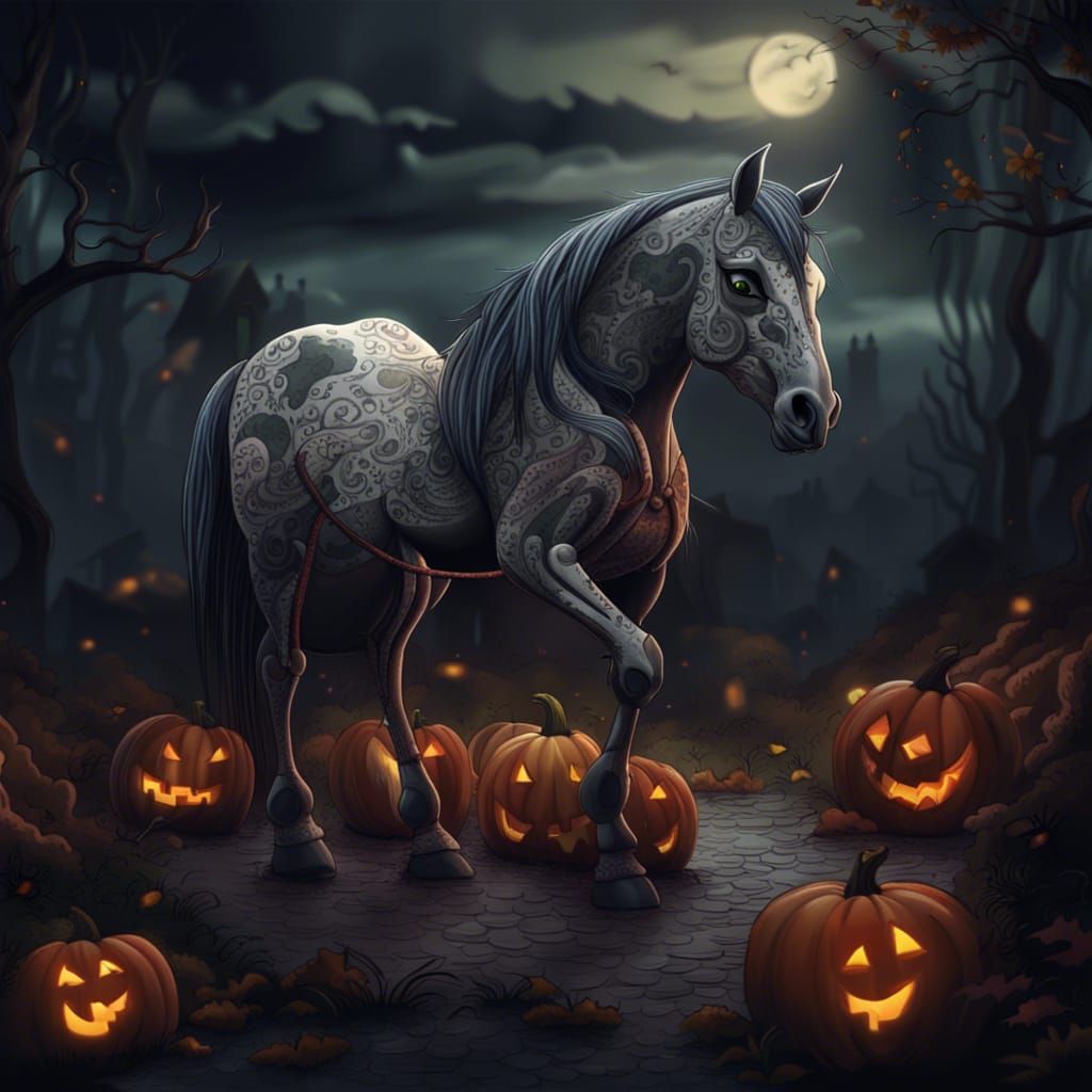 Spooky Cartoon Halloween Horse Hand Drawing
