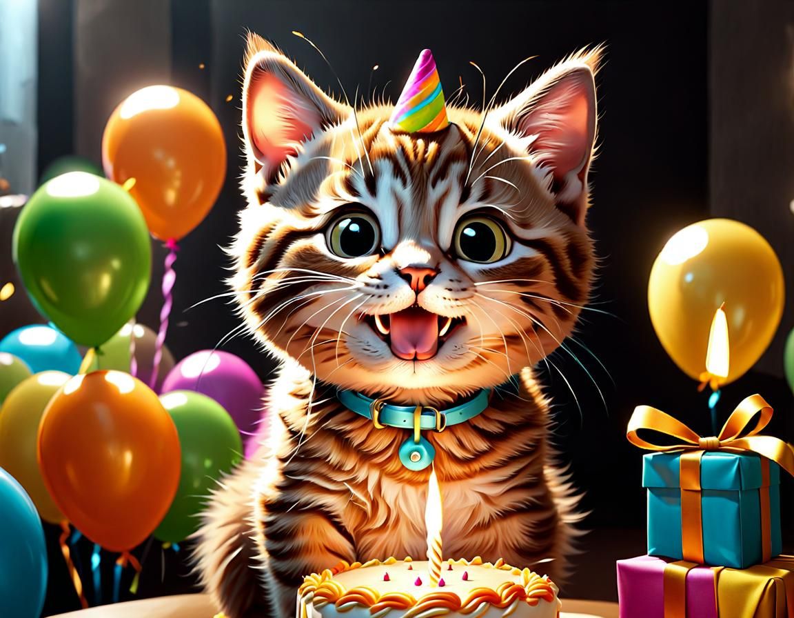 Happy Birthday Kitten in Comic Style