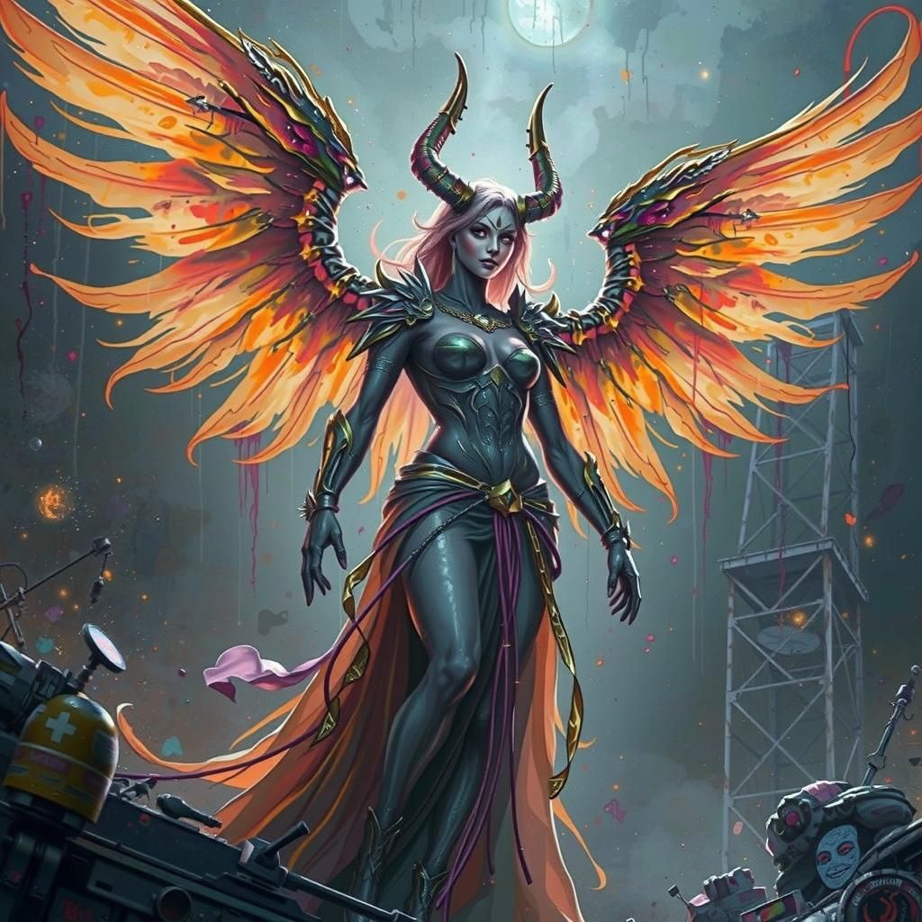 Celestial Demonic Angel in Graffiti Art Style