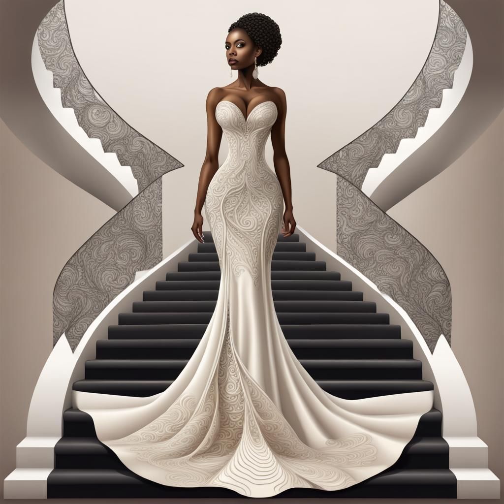 Black Bride in Latex Wedding Dress: Digital Art