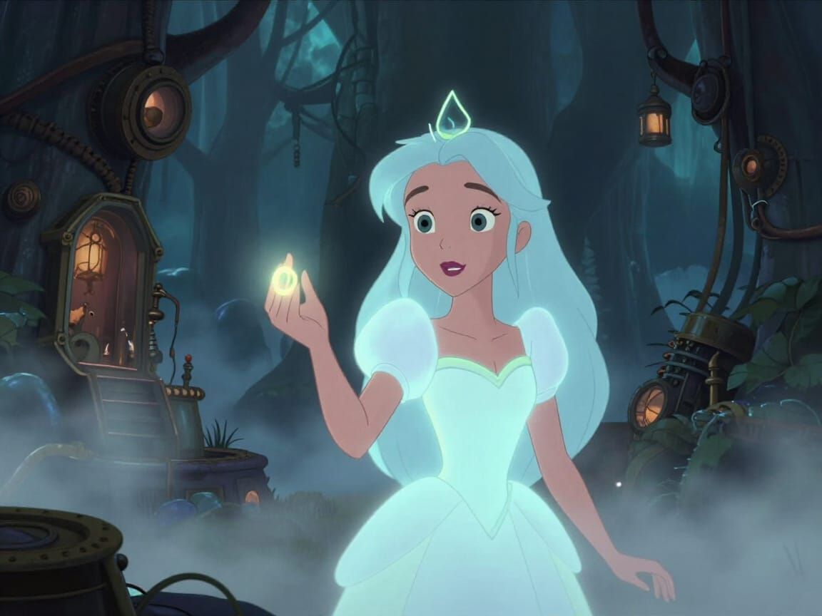 Luminescent Princess Guides Through Steampunk Forest in Anim...