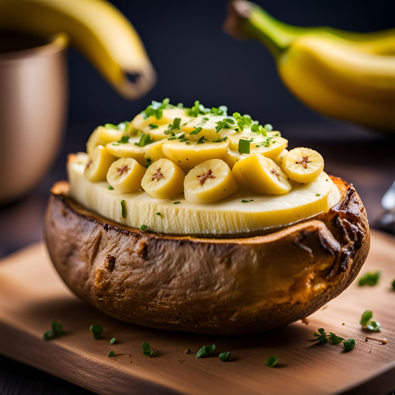 Banana Stuffed in Baked Potato: Food Photography