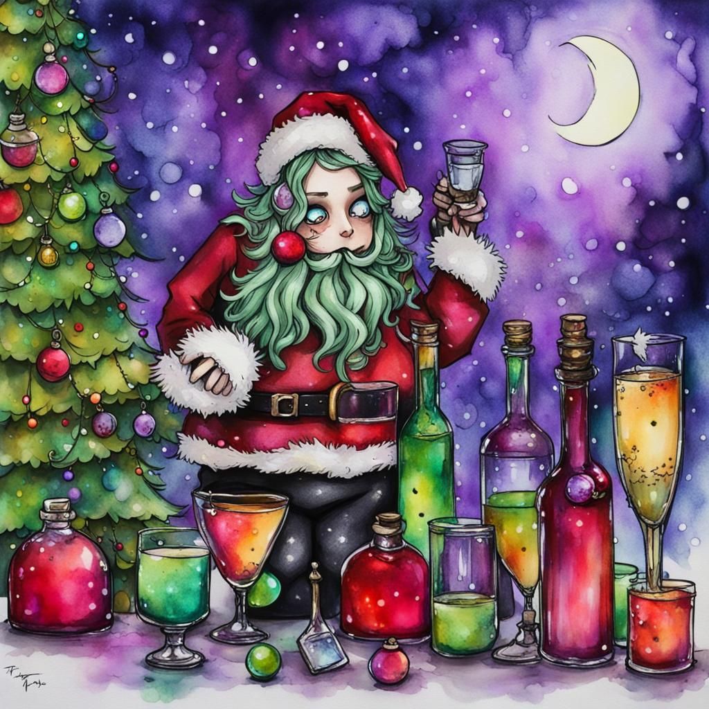 Whimsical Goth Christmas Misfits in Alcohol Inks