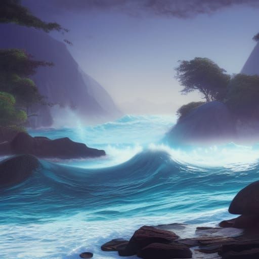 Waves Washing Along Shores: Detailed Matte Painting