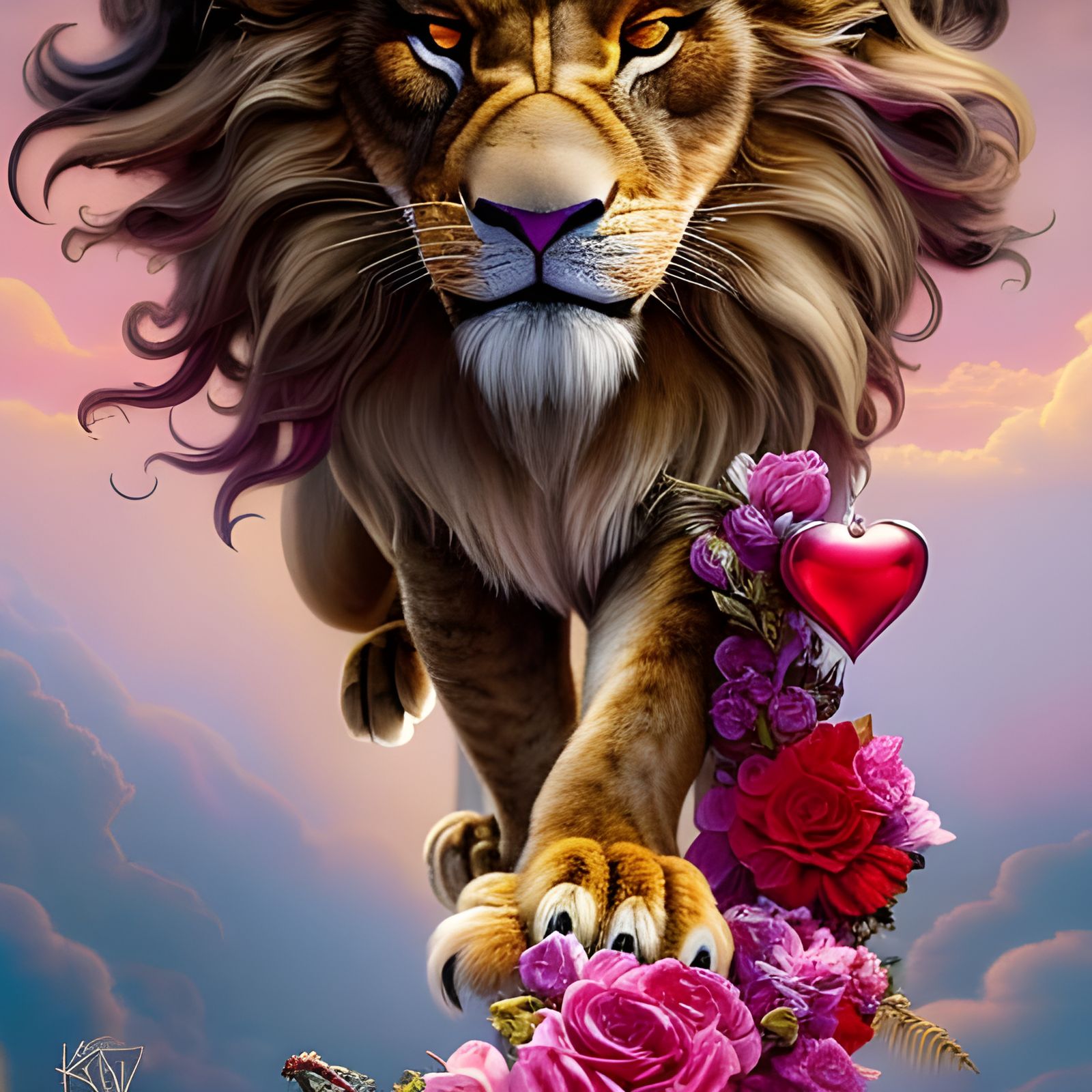 Lion King Scar Surrounded by Hearts in Rococo Style