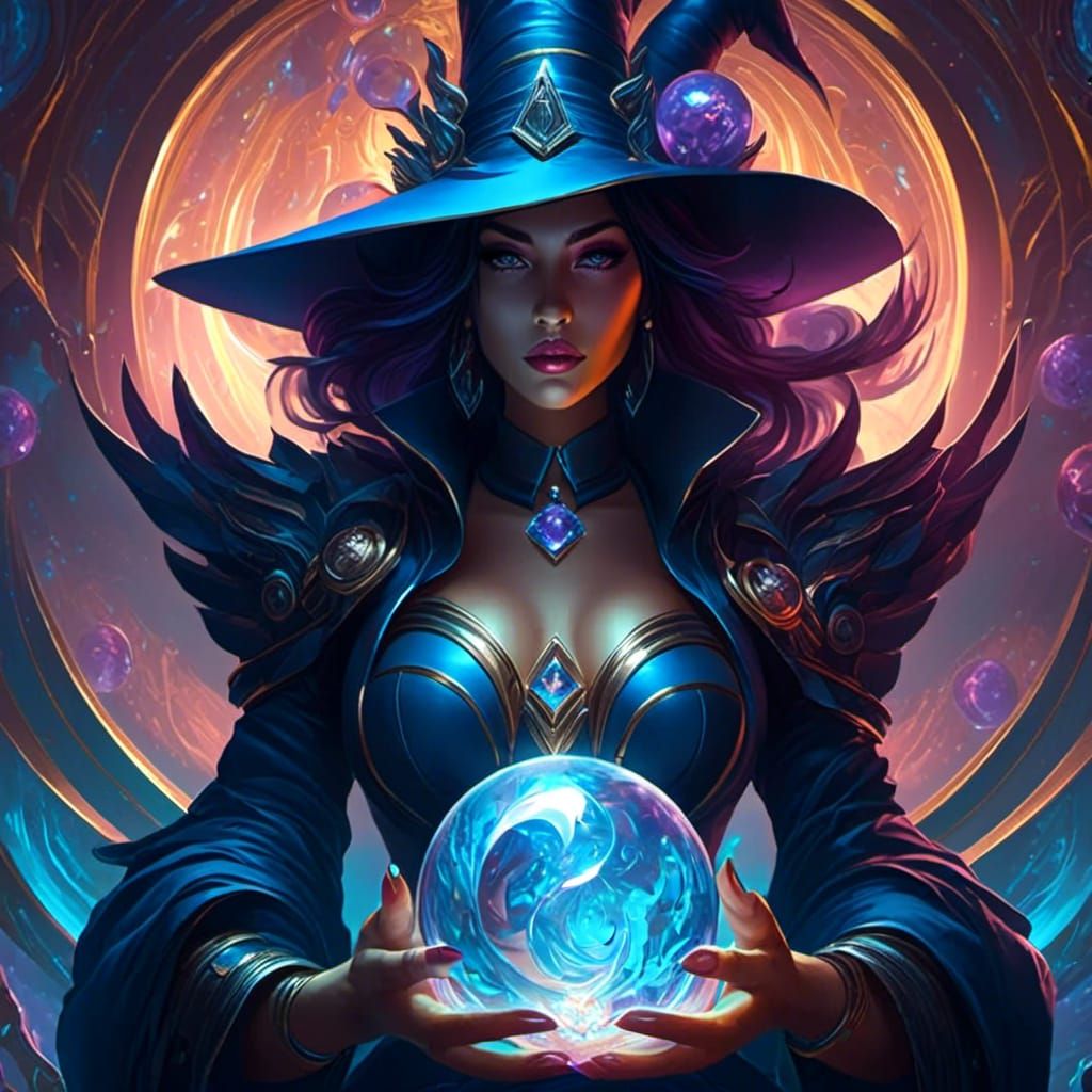 Woman with Crystal Ball in Fantasy Art Style