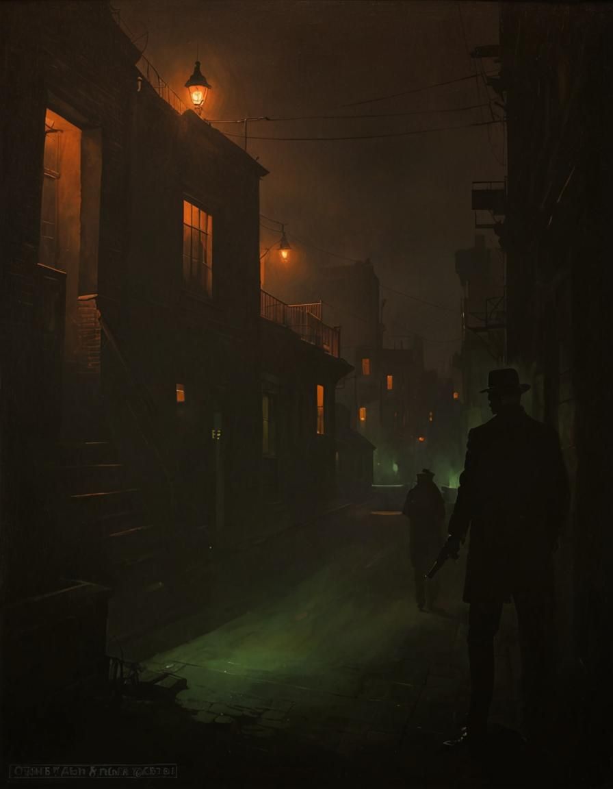Noir Night Painting of Secrets and Danger