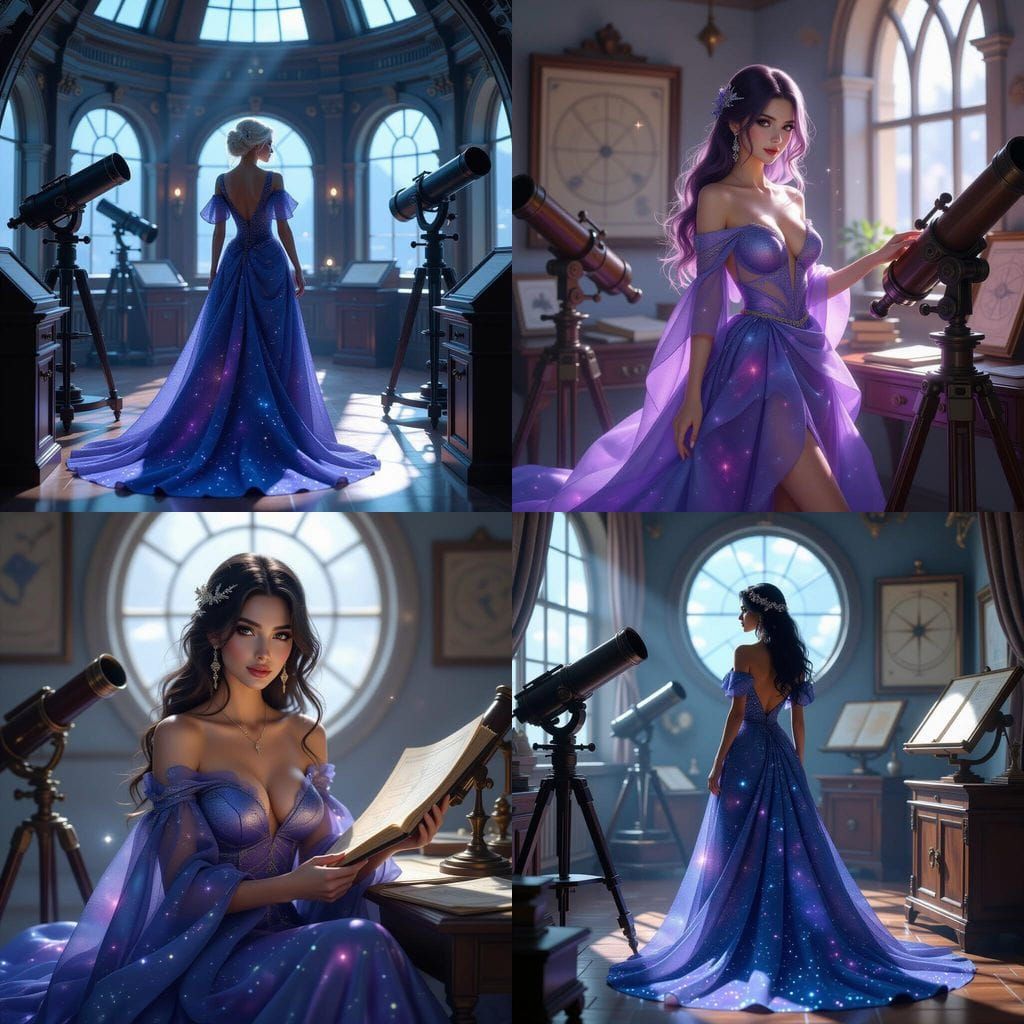 Celestial Cartographer in Starry Observatory, Hyperrealistic...