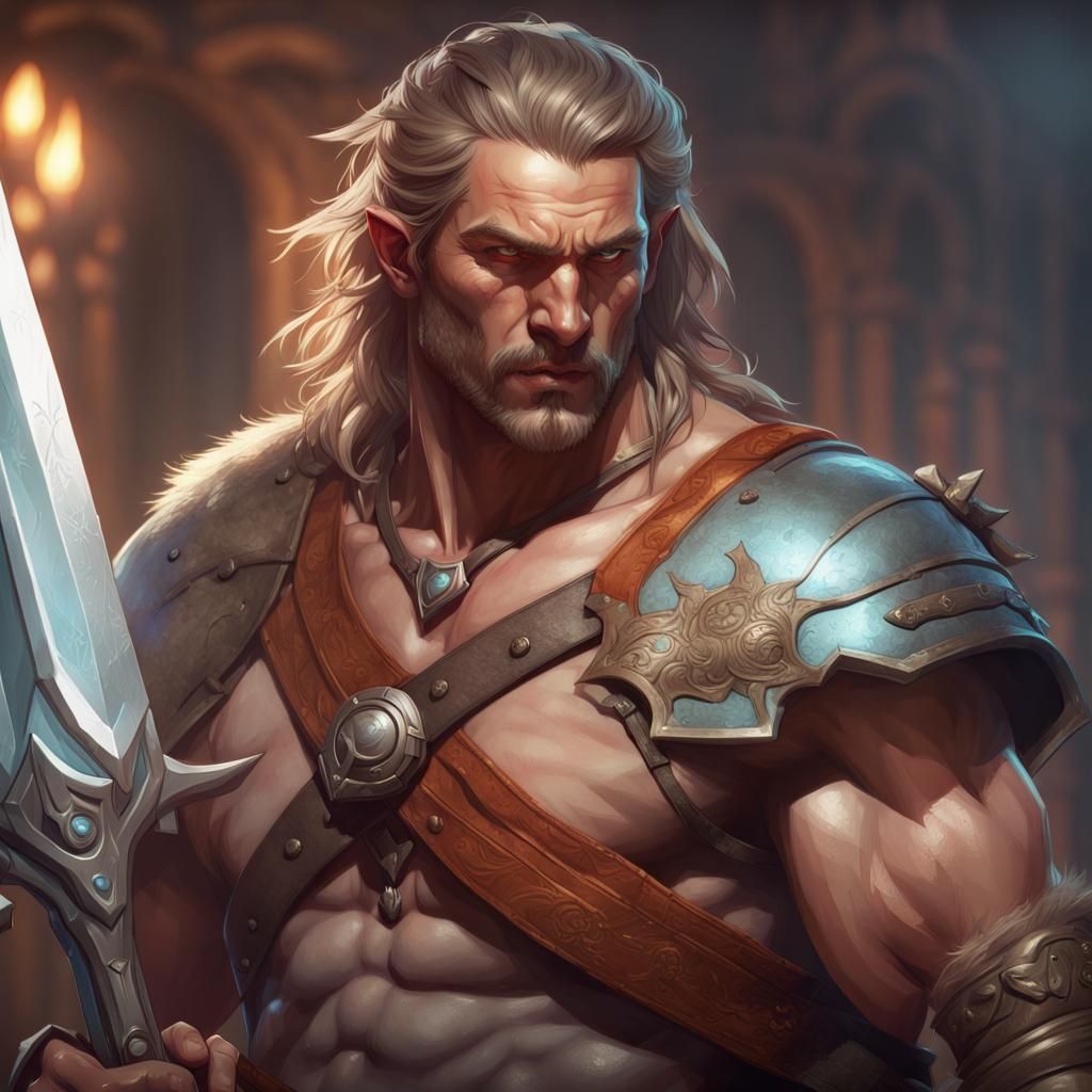 Earth Genasi Barbarian Portrait in Hyperdetailed Style