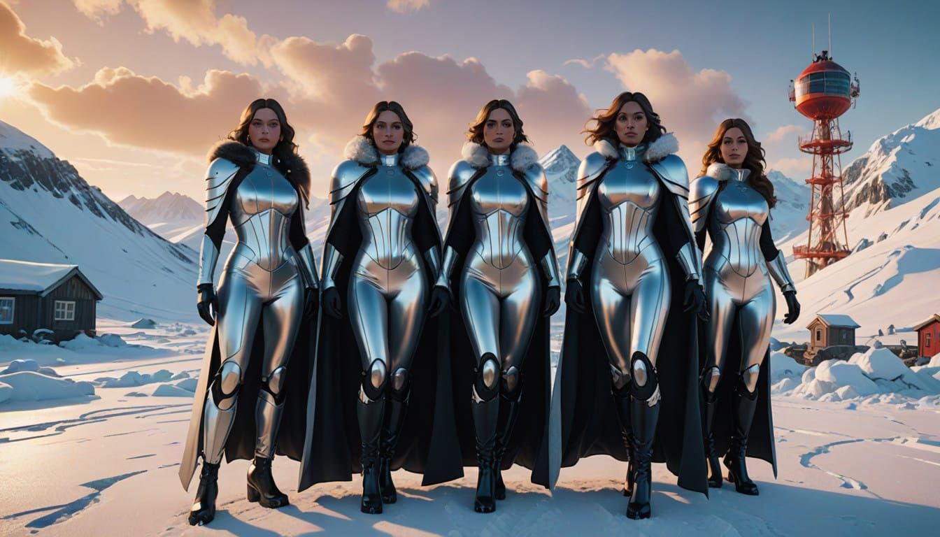 Surreal Treasure Hunters in Silver Latex and Arctic Gear