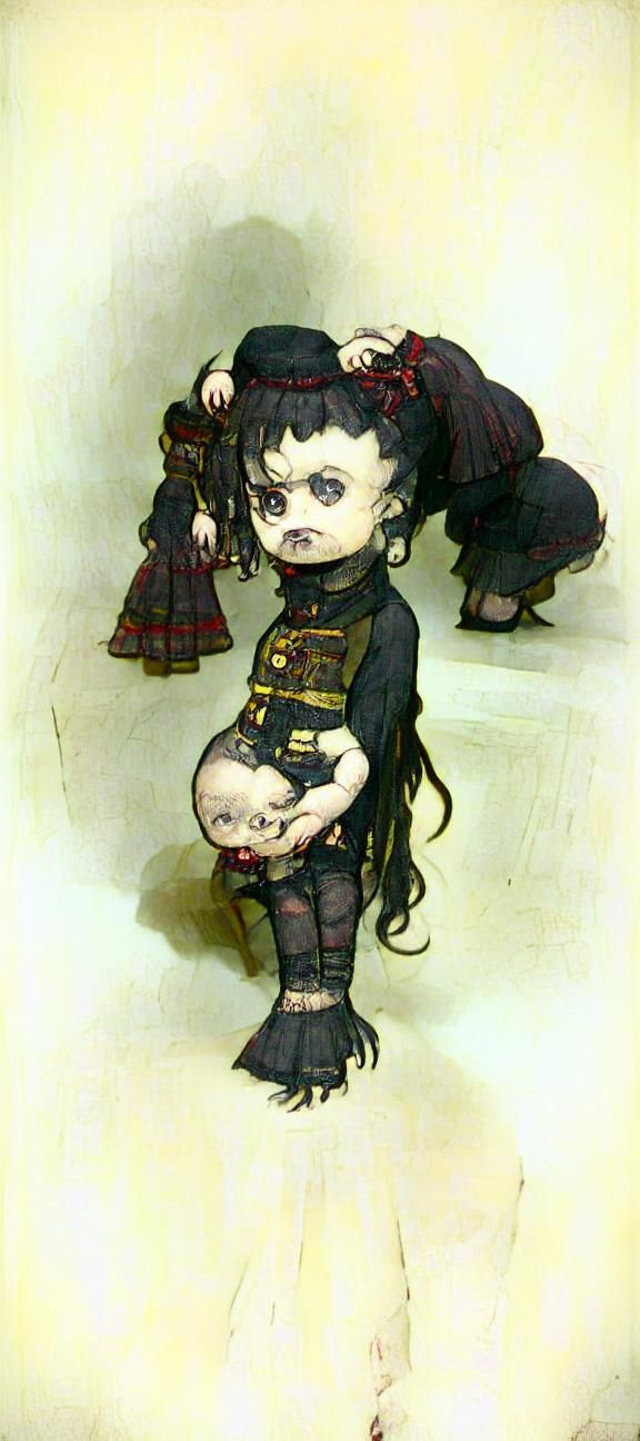 Eerie Victorian Goth Doll in Chibi Style