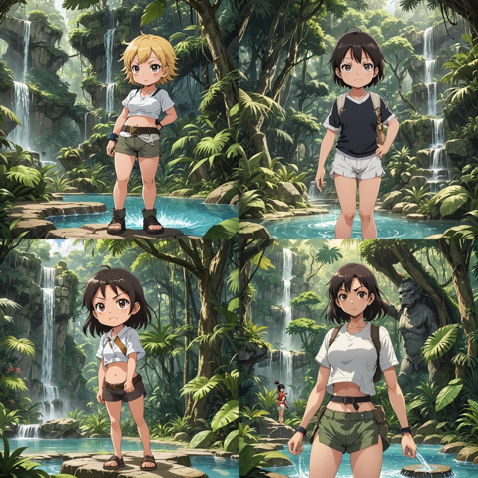 Angry Baby Near Jungle Fountain in Anime Style