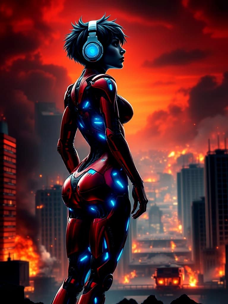 Cyberpunk Mecha Girl Made from Ferrari Engine Parts