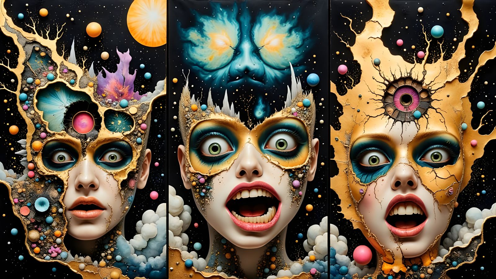 Bosch-Inspired Triptych of American Cultural Collapse