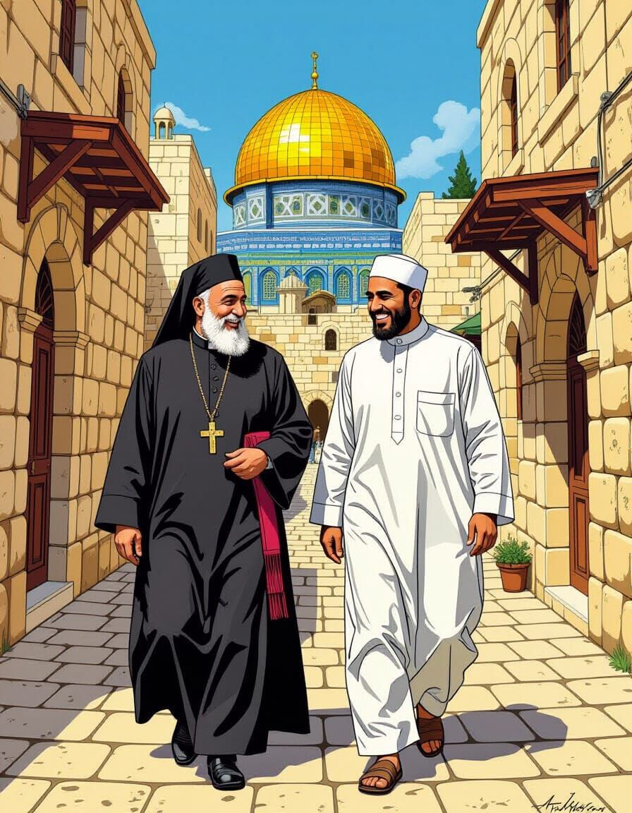 Muslim Imam and Christian Priest in Old Jerusalem