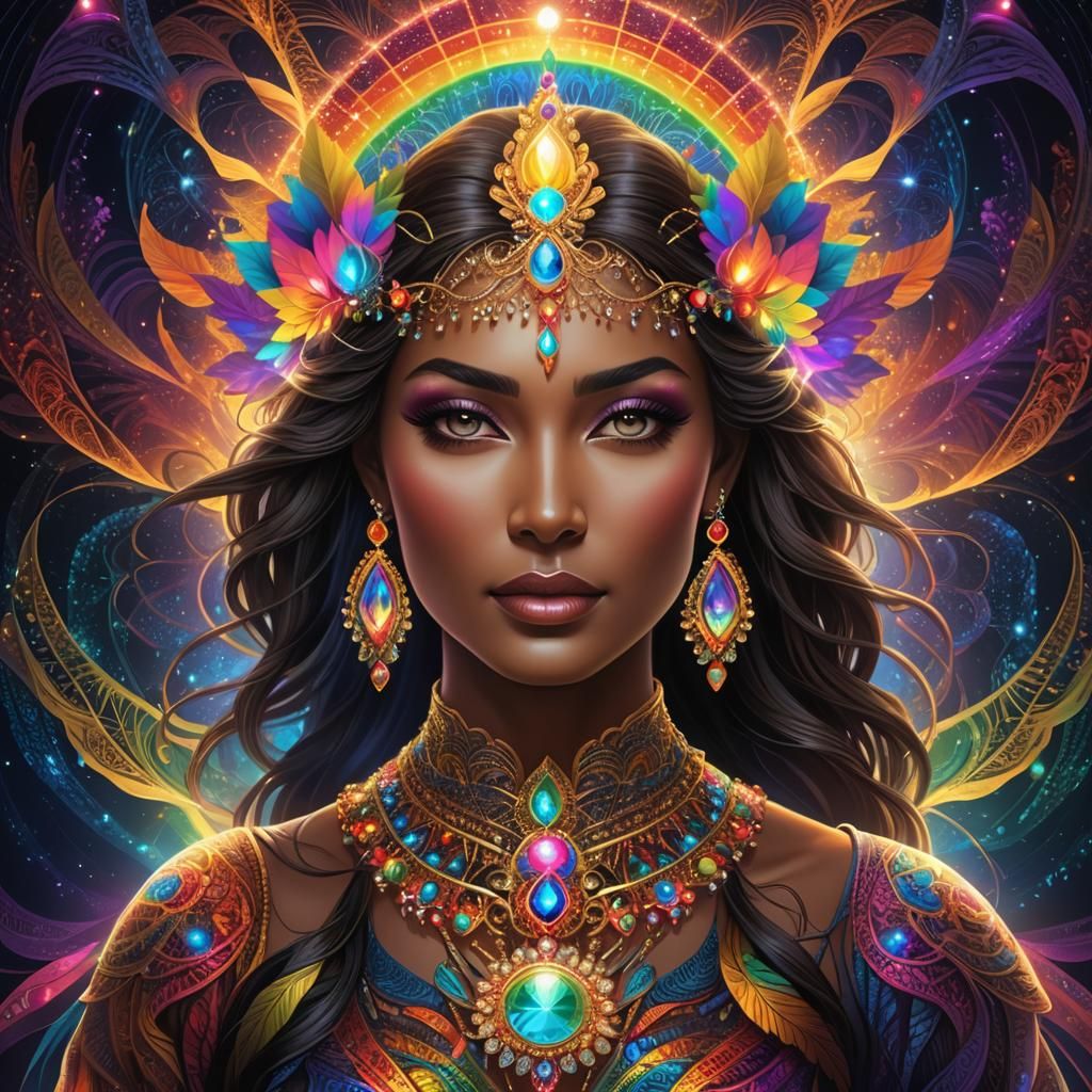 Goddess Portrait with Rainbow Lights in Hyperrealism